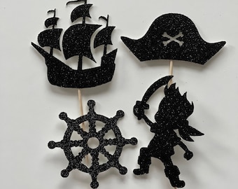Pirate Cupcake Toppers: Ship, Wheel, Hat, Boy - Party Decorations