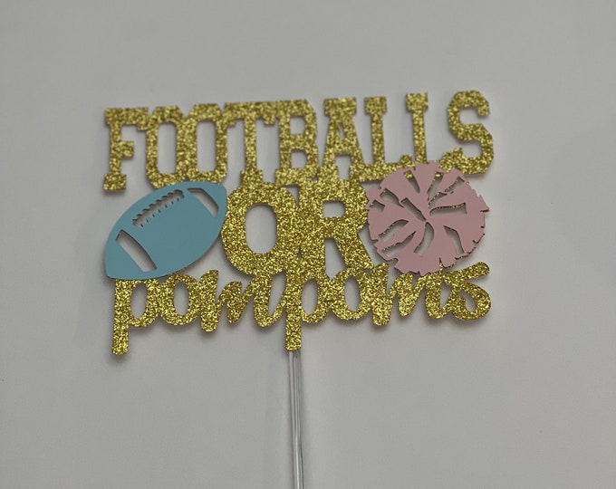 Football gender reveal cake topper, cheerleader gender reveal cake topper, footballs or Pom poms cake topper, football gender reveal party