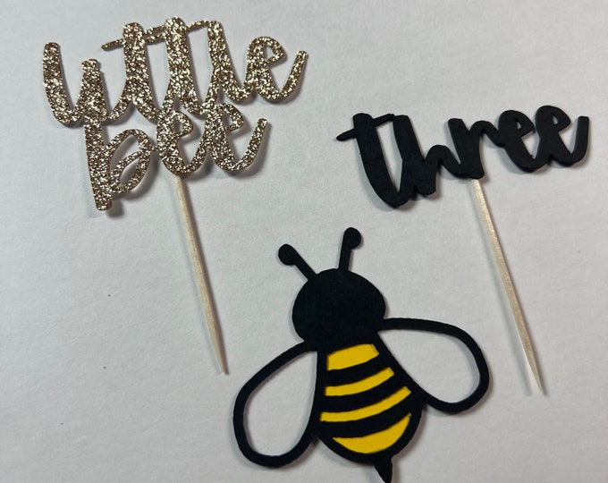 Bee cupcake toppers, Little bee cupcake toppers, Little bee is three cupcake toppers, Bee party decorations, little bee toppers, bee toppers