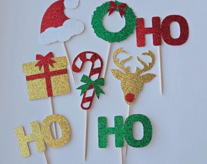 Christmas cupcake toppers, candy cane cupcake toppers, Christmas toppers, candy cane toppers, Christmas party cupcake toppers