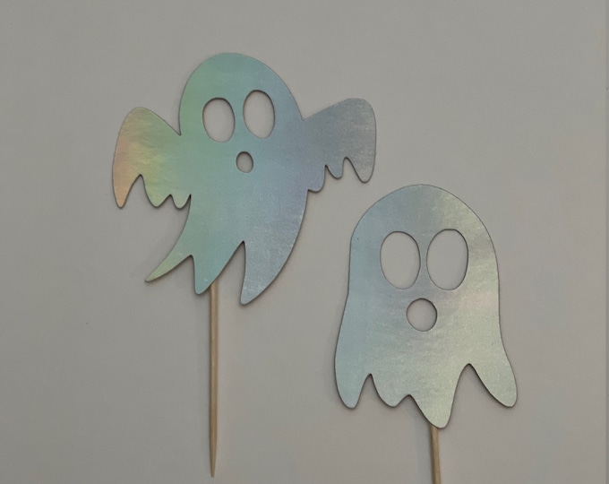 Ghost cupcake toppers, Ghost toppers, Ghost cake toppers, Holographic toppers, Halloween cupcake toppers, little ghost cupcake toppers