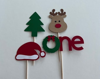 Christmas First Birthday Cupcake Toppers: Holiday Theme, Set of 12