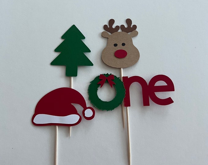 Christmas birthday cupcake toppers, first birthday cupcake toppers, first Christmas birthday cupcake toppers, set of 12 cupcake toppers