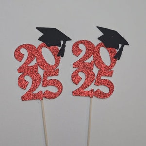 Class Of 2025 Cupcake Toppers 24-Pack Black Glitter Graduation Cap Toppers - Class Of 2025 Cupcake Decorations For Graduation Parties Graduation Party Supplies
