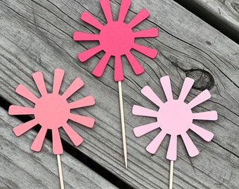 Sun cupcake toppers, sunny cupcake toppers, sunshine cupcake toppers, first trip around the sun cupcake toppers, muted sun toppers,set of 12