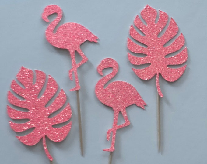 Flamingo cupcake toppers, Tropical cupcake toppers, Pineapple toppers, Island party decorations, Palm tree cupcake toppers, Flamingo topper