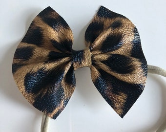 Cheetah hair bow, animal print hair bow, cheetah print headband, animal print headband, bow headband, faux leather hair bow