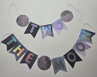 Two the Moon Banner: Space Birthday Party Decoration