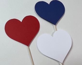 4th of July Heart Cupcake Toppers: Red, White, and Blue (Set of 12)