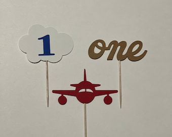 Airplane First Birthday Cupcake Toppers: Cloud & Plane Party Decor