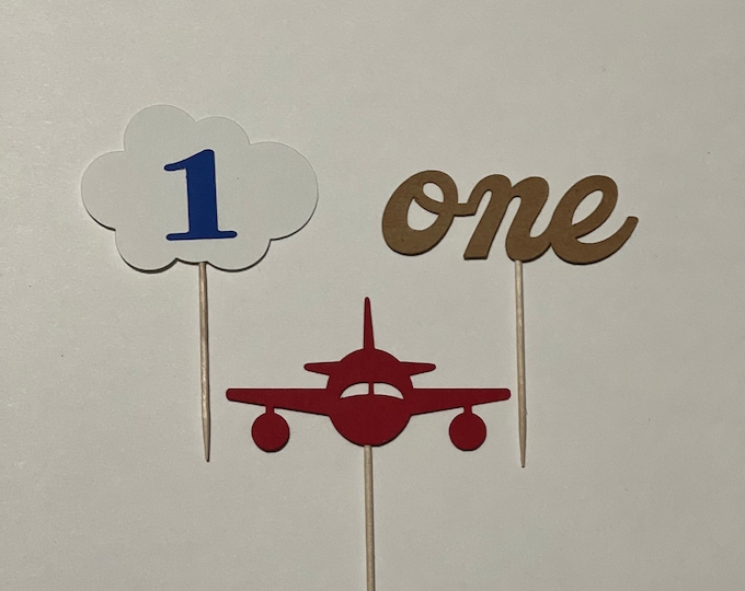 airplane cupcake toppers, clouds birthday cupcake toppers, airplane birthday cupcake toppers, first birthday toppers