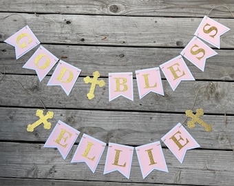 God bless banner, bless banner, christening banner, baptism banner, christening party decorations, first communion banner