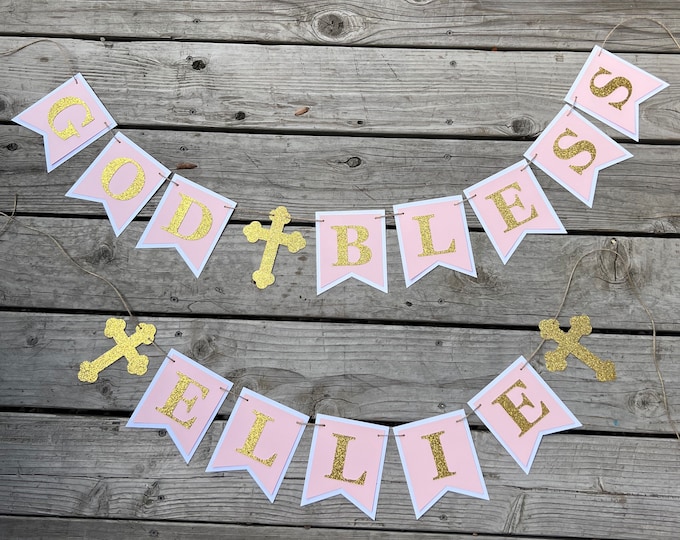 God bless banner, bless banner, christening banner, baptism banner, christening party decorations, first communion banner