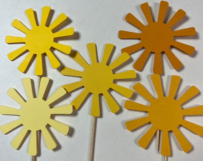 Sun cupcake toppers, sunny cupcake toppers, sunshine cupcake toppers, little sunshine cupcake toppers, sunny toppers, set of 15