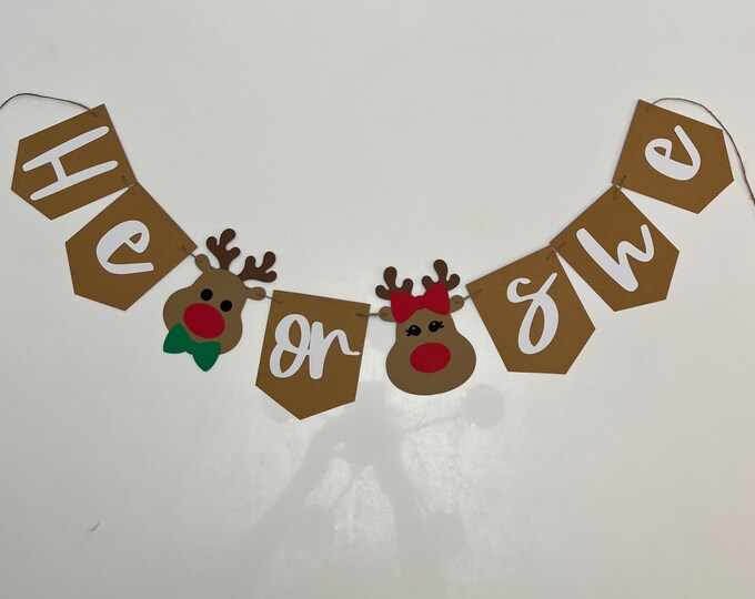 Christmas gender reveal banner, Christmas banner, Santa hat banner, reindeer banner, reindeer gender reveal banner