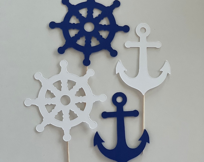 Nautical cupcake toppers, Nautical toppers, Nautical cake toppers, Nautical birthday cupcake toppers, Nautical party decorations