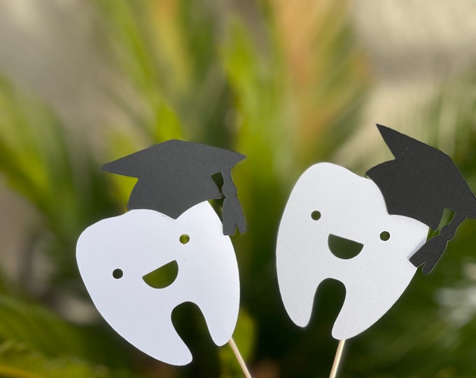 Dental graduation cupcake toppers, dental grad cupcake toppers, dental cupcake toppers, tooth cupcake toppers, set of 12 toppers