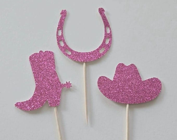 Cowboy cupcake toppers, Cowgirl cupcake toppers, rodeo cupcake toppers, horse shoe cupcake toppers, cowboy boot cupcake toppers, set of 12