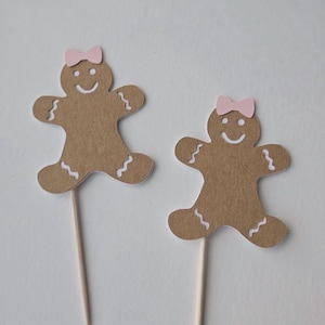 Christmas baby shower cupcake toppers, gender reveal cupcake toppers, gingerbread cupcake toppers, ginger bread man baby shower toppers, 12