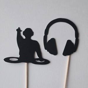 Dj cupcake toppers, dj toppers, dj cake toppers, headphone cupcake toppers, music cupcake toppers, dj party supplies, set of 12