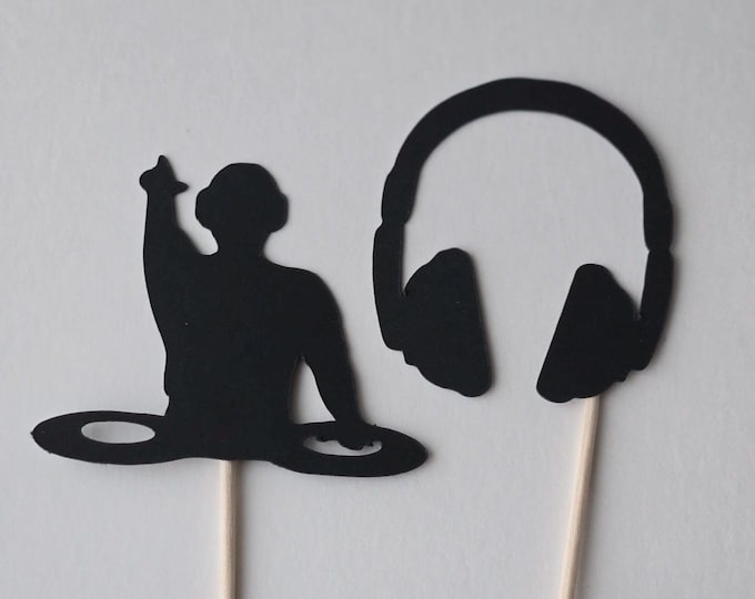 Dj cupcake toppers, dj toppers, dj cake toppers, headphone cupcake toppers, music cupcake toppers, dj party supplies, set of 12