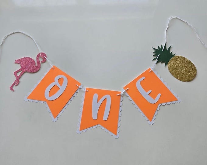 Flamingo First Birthday Banner: Pre-Hung Party Decor