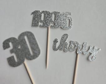 30th Birthday Cupcake Toppers: Hello Thirty, Dirty Thirty, 1995, Set of 12