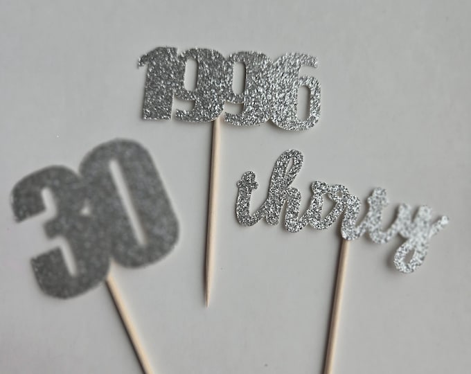 30th Birthday Cupcake Toppers: Hello Thirty, Dirty Thirty, 1995, Set of 12