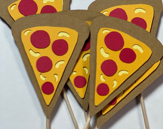 Pizza cupcake toppers, pizza toppers, pepperoni cupcake toppers, cheese pizza toppers, pizza birthday cupcake toppers, set of 12
