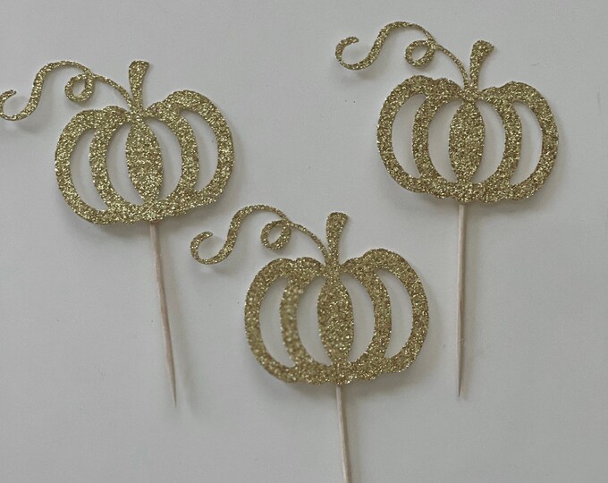 Pumpkin cupcake toppers, Pumpkin toppers, Pumpkin cake toppers, Pumpkin party decorations, fall cupcake toppers, set of 12 toppers