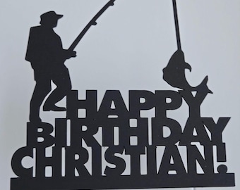 Fishing cake topper, fisherman cake topper, fisherman birthday cake topper, fishing birthday cake topper, fish cake topper