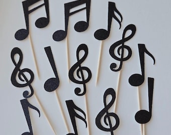Music cupcake toppers, Musical cupcake toppers, music notes cupcake toppers, music toppers, music note toppers, set of 12