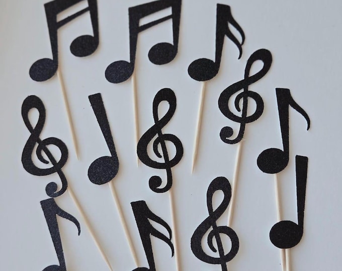 Music cupcake toppers, Musical cupcake toppers, music notes cupcake toppers, music toppers, music note toppers, set of 12