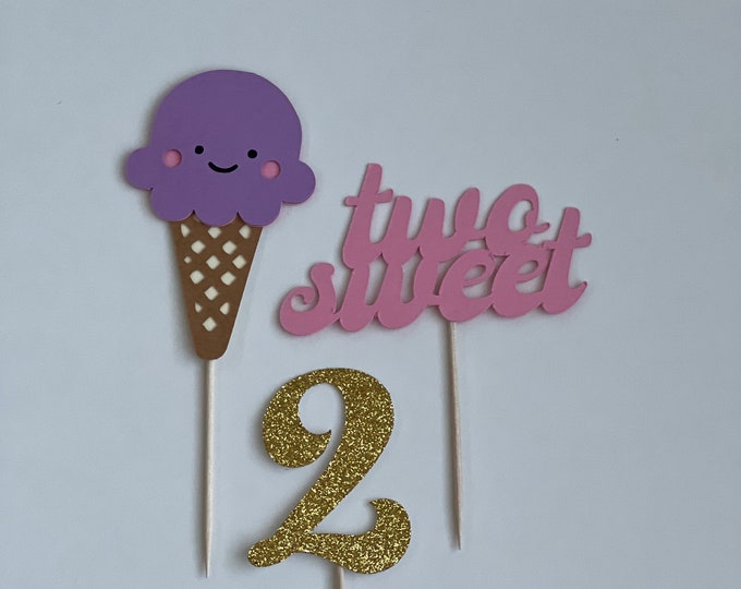Two sweet cupcake toppers, ice cream cupcake toppers, sweet one toppers, set of 12