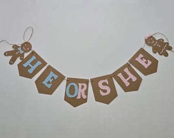 Christmas Gender Reveal Banner: Gingerbread Theme, He or She