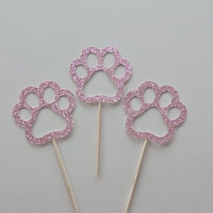 Paw Print Cupcake Toppers: Dog Puppy Birthday Party (Set of 12)