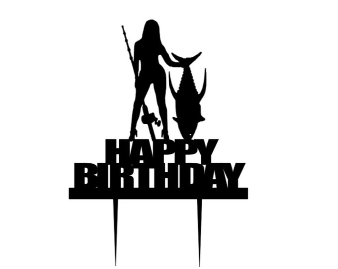 Fishing cake topper, fisherman cake topper, fisherman birthday cake topper, fishing birthday cake topper, woman fishing cake topper
