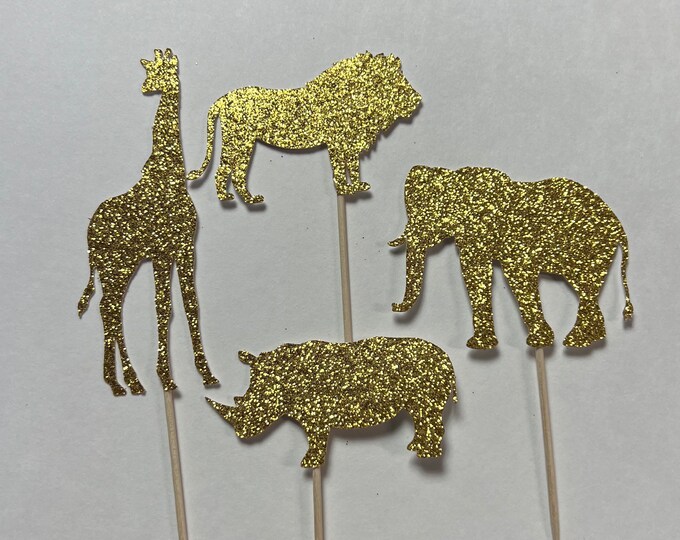 Safari cupcake toppers, Safari theme cupcake toppers, elephant toppers, giraffe toppers, lion toppers, monkey toppers, wild one cupcake tips