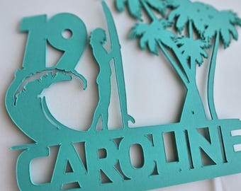 Surfing Birthday Cake Topper: Glitter Cardstock, Beach Theme