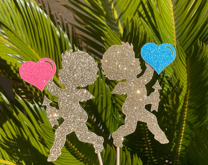 Valentines gender reveal cupcake toppers, Cupid cupcake toppers, Cupid gender reveal cupcake toppers, valentines gender reveal toppers