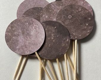 Moon Cupcake Toppers: Space Party Decorations (Set of 12)