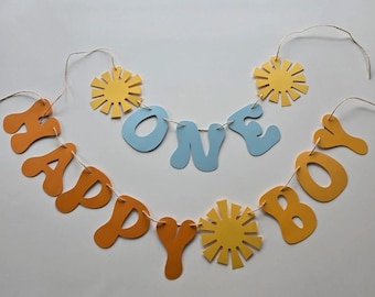 Sunny One Boy Banner: First Birthday Party Decor