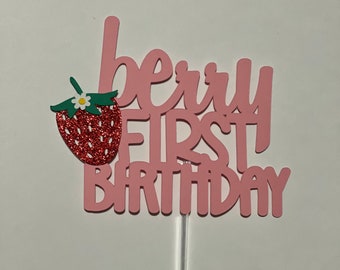Strawberry First Birthday Cake Topper: Glitter Berry Party Decor