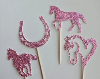 Horse Cupcake Toppers: Glitter Birthday Party Decorations (Set of 12)