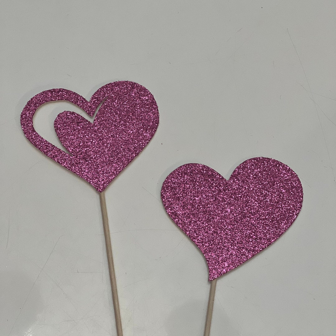 Heart Cupcake Toppers, Heart Cake Toppers, Valentines Cupcake Toppers