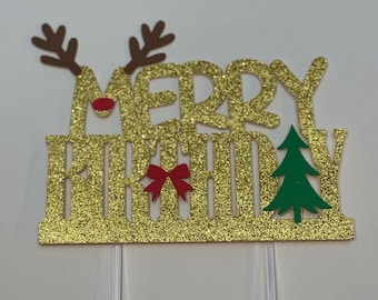 Christmas cake topper, xmas cake topper, Christmas birthday cake topper, merry birthday cake topper, Xmas birthday cake topper