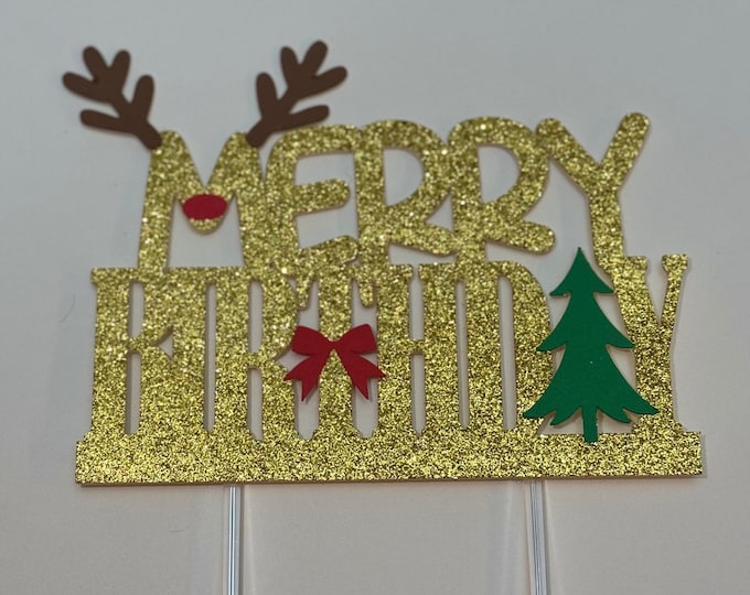 Christmas cake topper, xmas cake topper, Christmas birthday cake topper, merry birthday cake topper, Xmas birthday cake topper