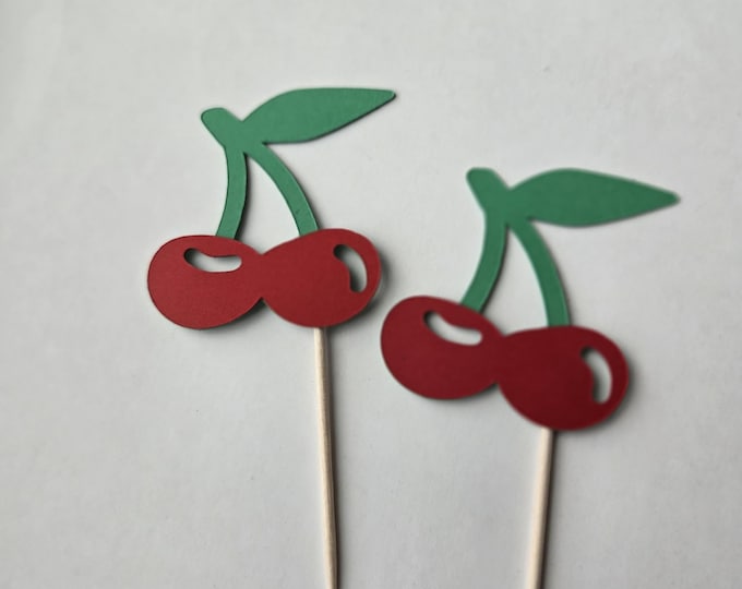 Cherry Cupcake Toppers: Set of 12 Paper Party Decorations