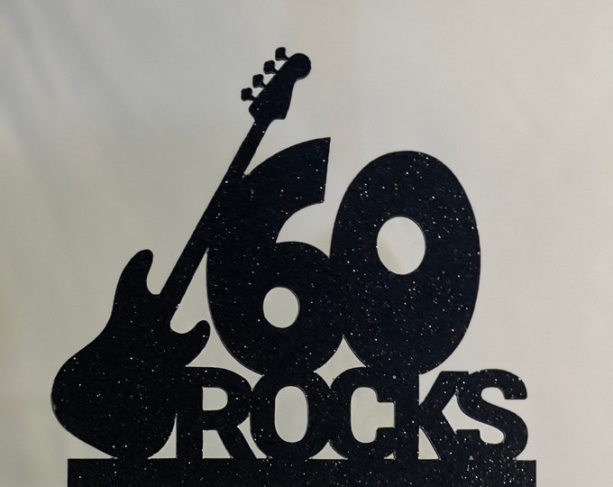 60 rocks cake topper, sixty rocks cake topper, rock and roll cake topper, guitar cake topper, electric guitar cake topper, guitar birthday