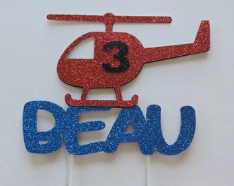 Helicopter Birthday Cake Topper: Glitter Cardstock Chopper Decoration